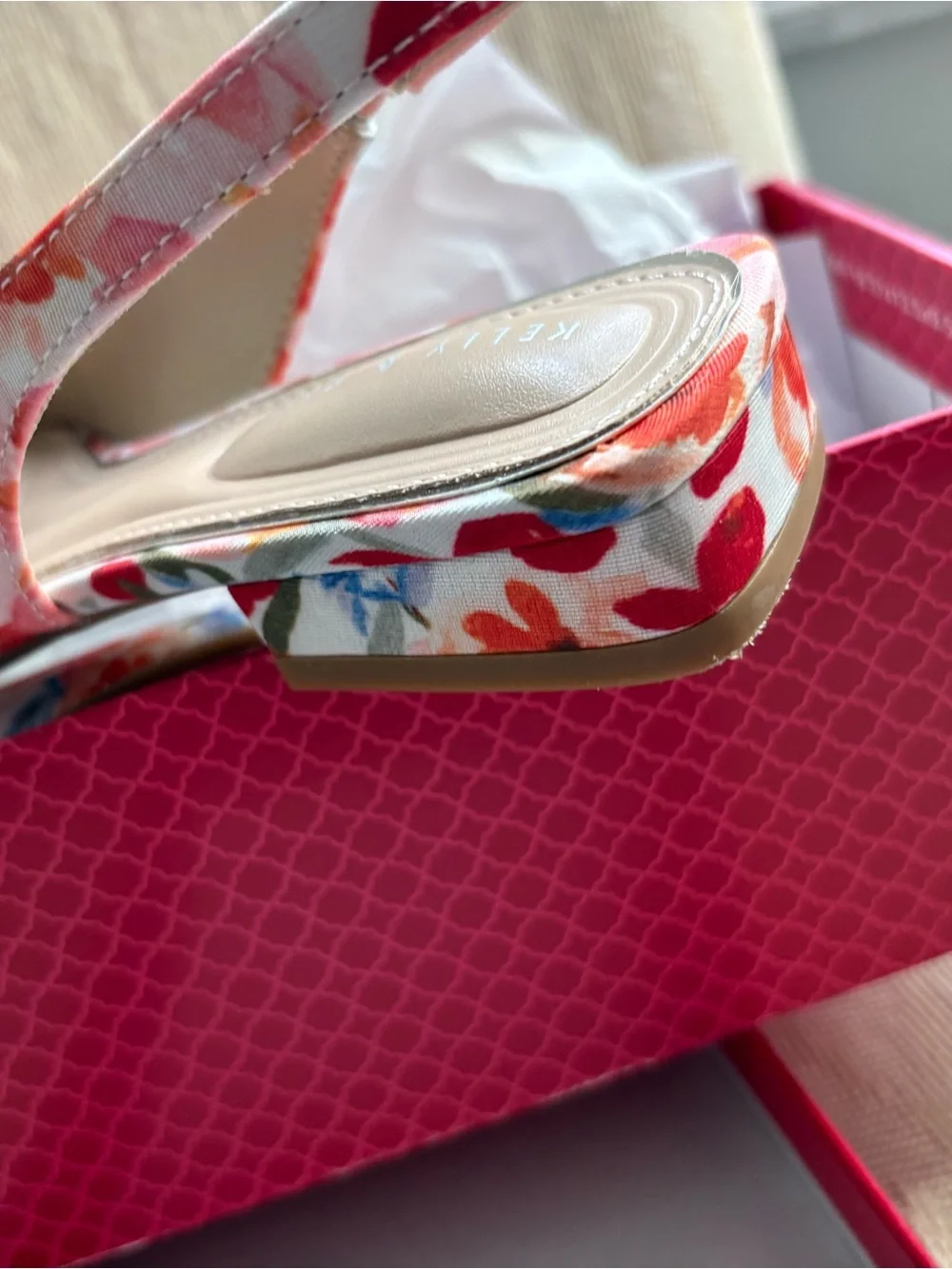 Kelly & Katie Floral Slingback Flat in Cream with Pink & Orange Flowers